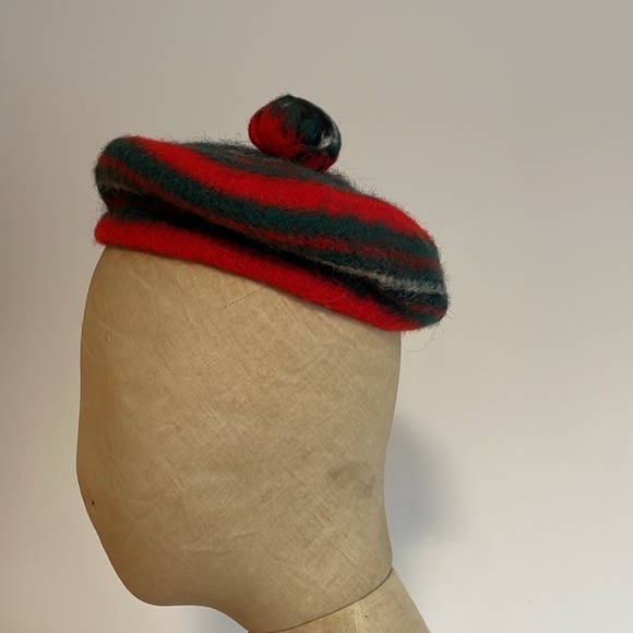 Retro Severson Tam Beret Wool Red Pom Hat Scotland Bagpipe Winter Prep Academia - Picture 15 of 15